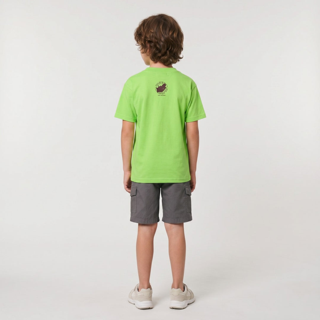 Lime green Africa T-shirt for children, featuring a &