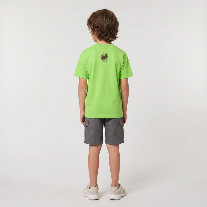 Lime green Africa T-shirt for children, featuring a &