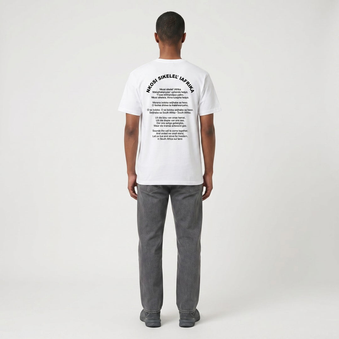 White Anthem T-Shirt for adults, featuring the &
