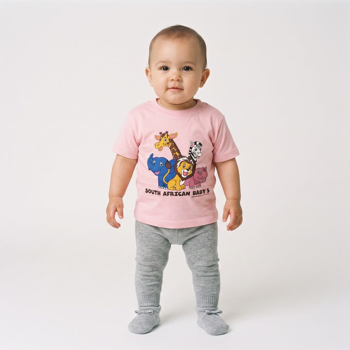Front view of an infant wearing a pink &