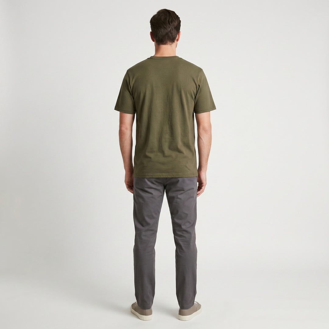 Big 5 Adventure T-Shirt in olive green, shown from the back. This casual short-sleeve top is perfect for everyday wear.