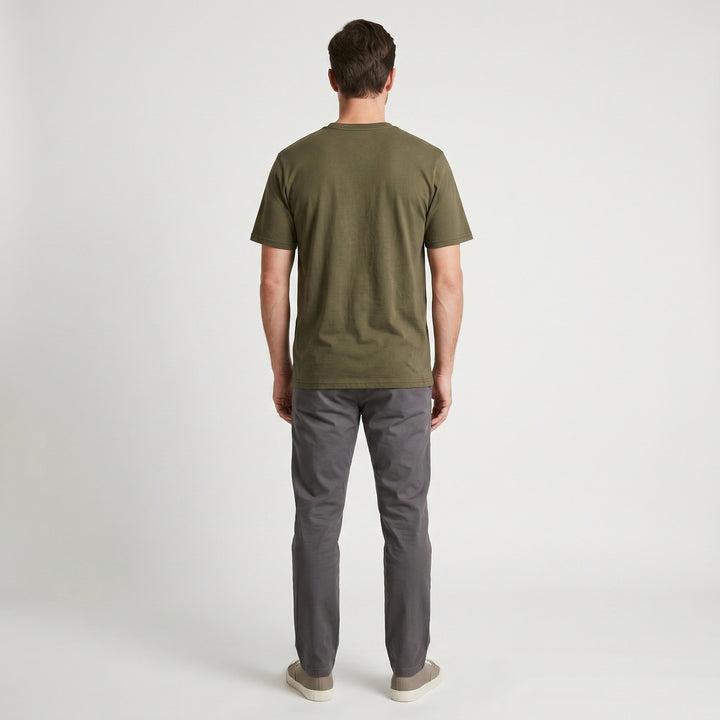 Big 5 Adventure T-Shirt in olive green, shown from the back. This casual short-sleeve top is perfect for everyday wear.