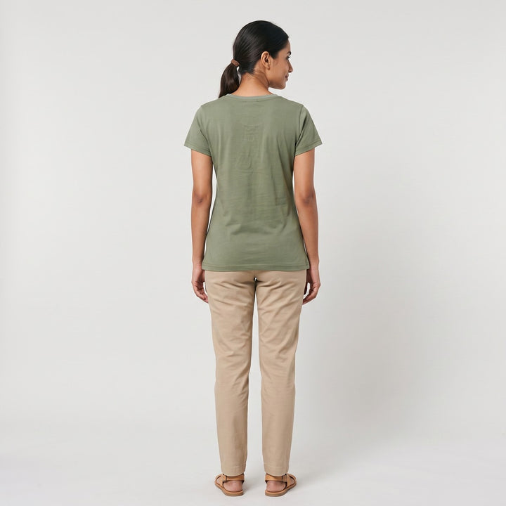 Back view of the Big 5 Adventure T-Shirt in olive green, a short-sleeve cotton tee.