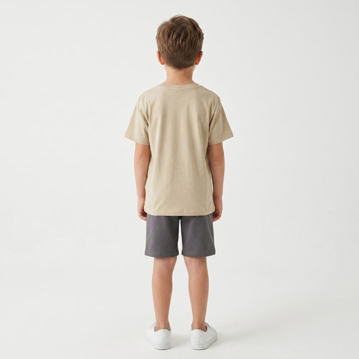 Back view of a Big 5 Adventure T-Shirt in a stone color, featuring a plain, comfortable design made from soft cotton fabric.