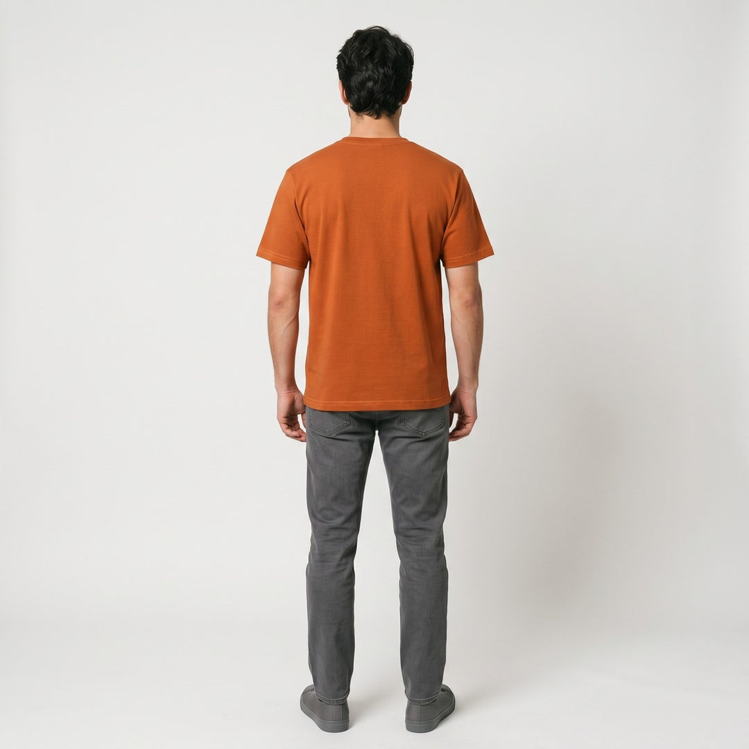 Big 5 Plain T-Shirt in rust color, made from soft cotton fabric, displayed from the back view. A versatile casual top.