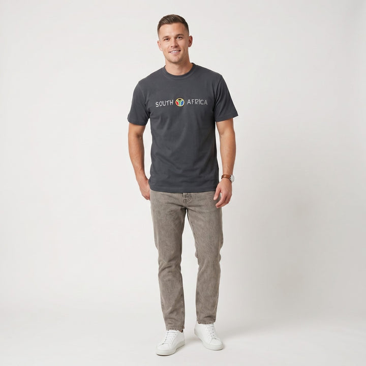 Charcoal grey short-sleeve SA Embroidery Print T-Shirt with &