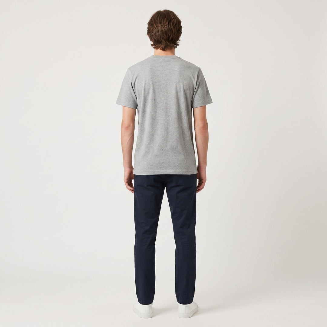 Green &amp; Bold Cape Town Circle T-Shirt in grey melange, featuring a ribbed knit texture and short sleeves, seen from the back.