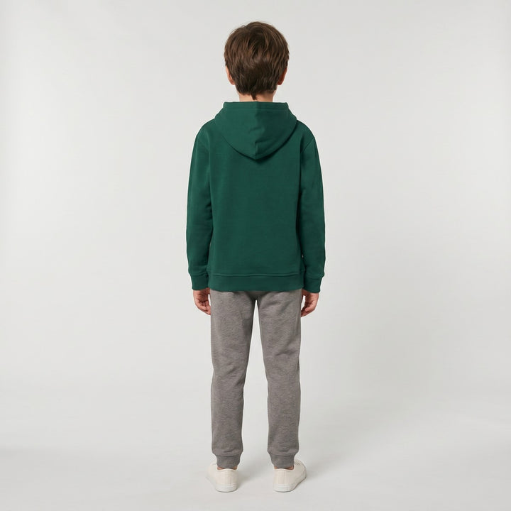 Back view of a plain green SA Rugby hoodie, made from a comfortable fabric, displayed flat on a white surface.