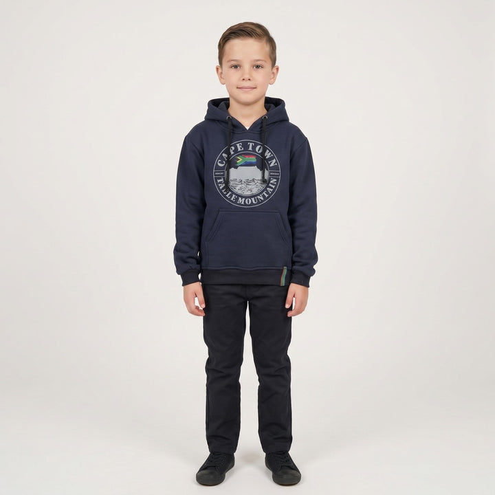 Navy blue hoodie with a &