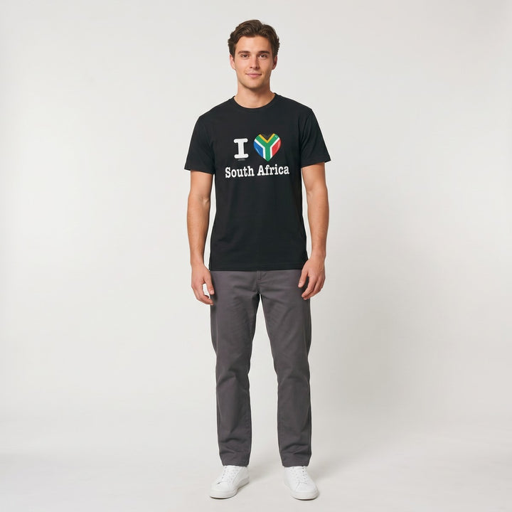 Black I Love SA T-shirt featuring &