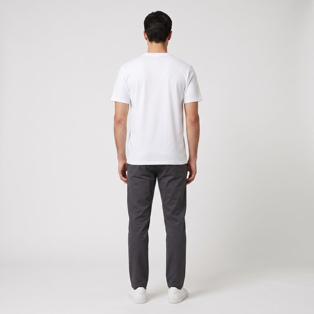 White short-sleeve I Love SA T-shirt, seen from the back. Features a plain white reverse side and a ribbed crew neck.