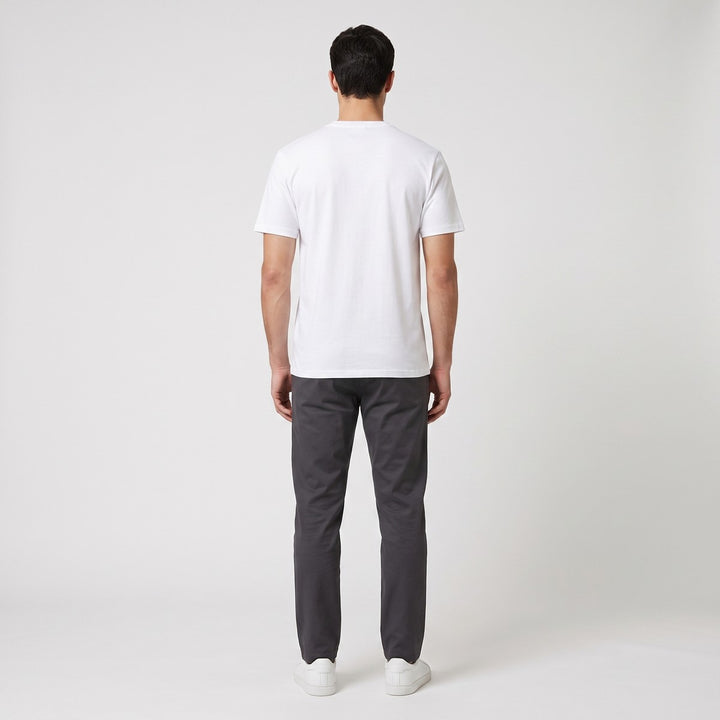 White short-sleeve I Love SA T-shirt, seen from the back. Features a plain white reverse side and a ribbed crew neck.