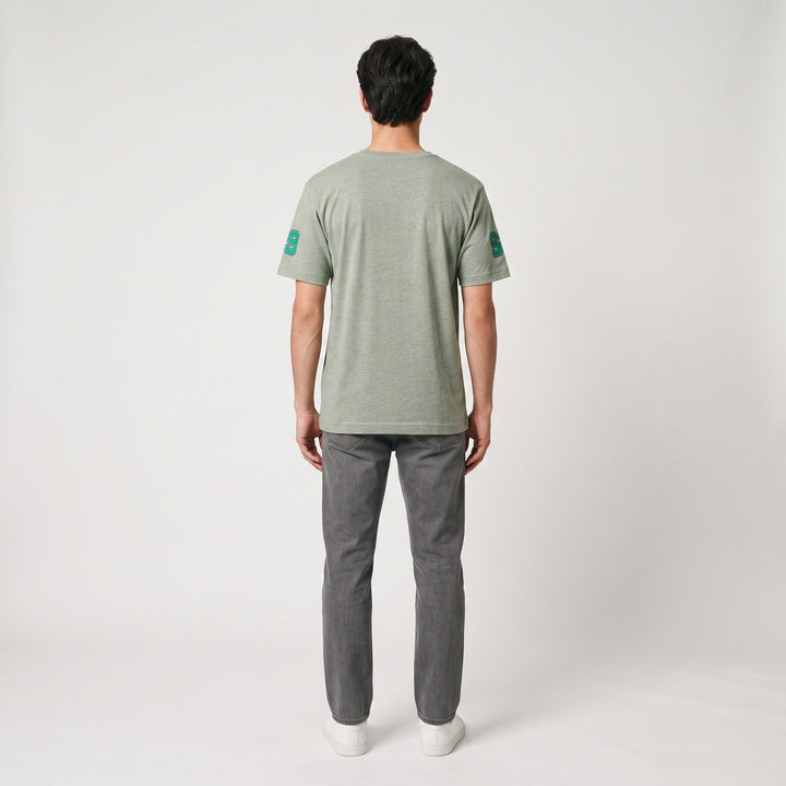 A green melange Joburg T-Shirt, displayed from the back, featuring a subtle texture and green &