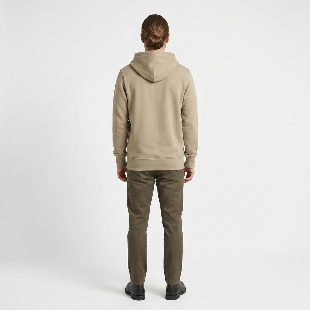 Back view of a Big 5 Adventure Khaki hoodie, made from soft, comfortable fabric, with a classic hooded design and ribbed