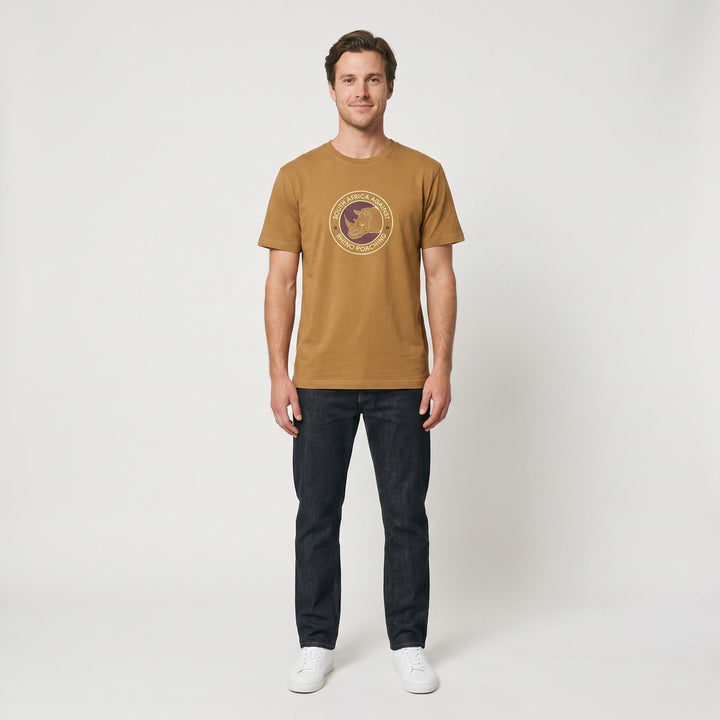 Brown short-sleeve Rhino Poaching T-shirt with a circular &
