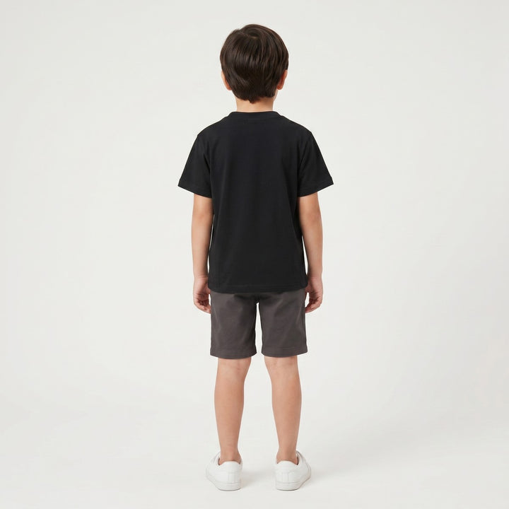 SA Flag T-Shirt Black, short sleeve, crew neck, made from smooth black fabric. Photographed from the back view.