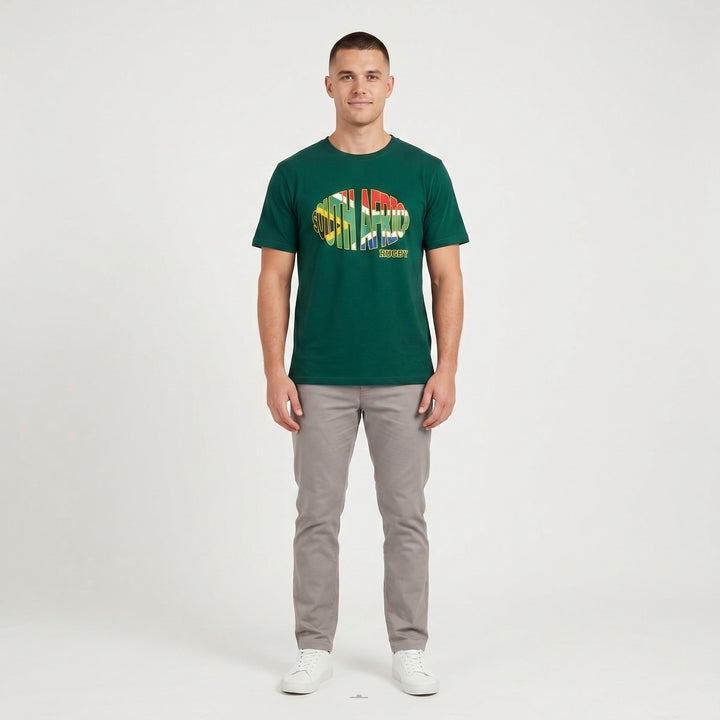 SA Rugby Bottle Green T-Shirt for men, featuring a &