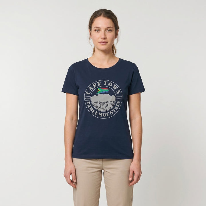 Navy blue t-shirt with a circular graphic featuring Cape Town&