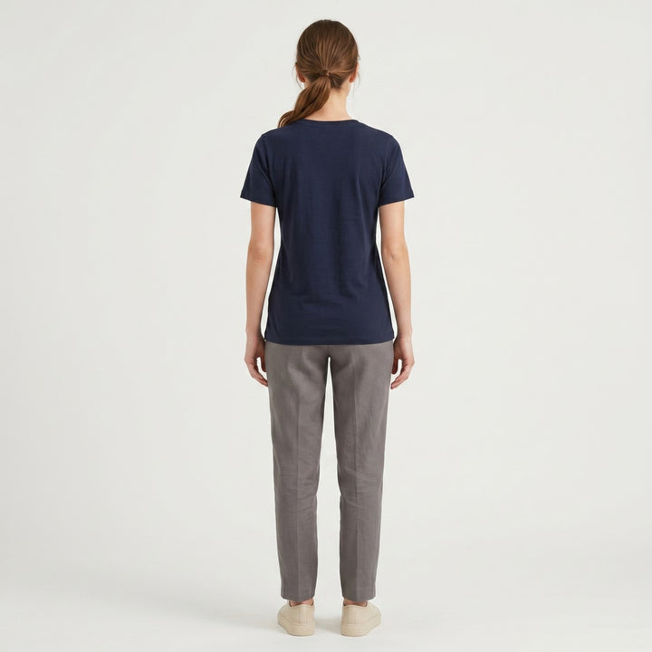 Back view of a navy blue short-sleeve Table Mountain T-shirt, made from soft cotton fabric.