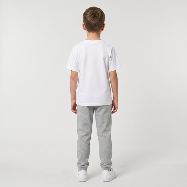 Back view of a plain white Word T-Shirt for children, featuring short sleeves and a classic crew neck, made from soft cotton